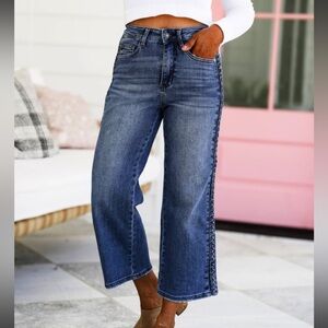 NWT Judy Blue Side Braid Cropped Wide Leg Jeans